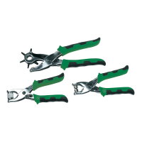 BRÜDER MANNESMANN Zangen-Set Lochzange 3 Teile 2 x Ösenzange, 125 Ösen (Ø außen 9,7 mm) grün/schwarz