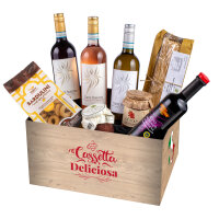 Präsentkorb Cassetta Deliciosa gefüllt Holz braun