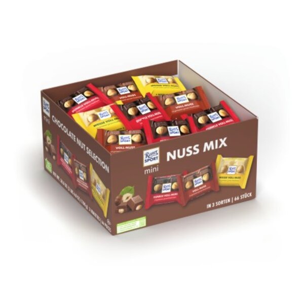 Ritter Sport Schokolade Mini Nuss Mix Dunkle Voll-Nuss, Voll-Nuss, Weiße Voll-Nuss 1.100 g/Pack.
