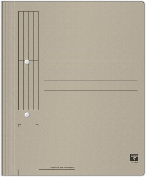 Schnellverschlusshefter TOBRO 13-1V-250, 1 Falz, Kaufm.-Behördenheftung, 250 g-m², Verpackungseinheit 60 Stück grau