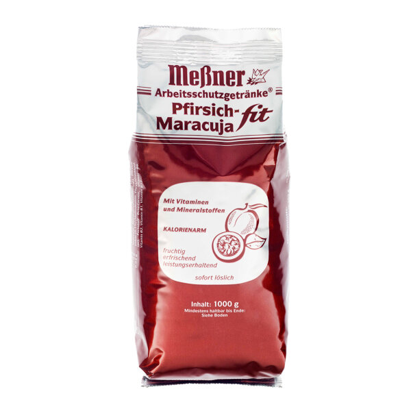 Instanttee Arbeitsschutzgetränk® Pfirsich-Maracuja fit ergibt 20 Liter, bei einem Mischverhältnis von 1:20 1.000 g/Pack.