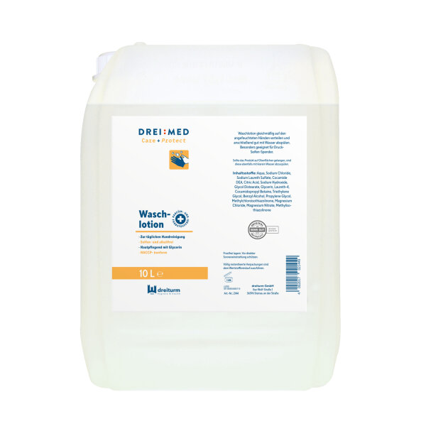 DREITURM Flüssigseife Care + Protect neutral dermatologisch getestet pH-Wert: 4,3 Ausführung des Behälters: Kanister Material des Behälters: Kunststoff 10l