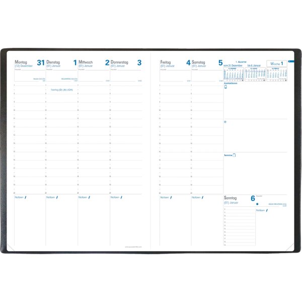Quo Vadis Buchkalender Prenote Impala 2027 DIN A4 21 x 29,7 cm (B x H) 1 Woche/2 Seiten Kunststoff schwarz