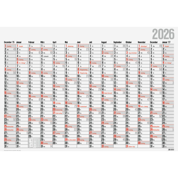 Glocken Plakatkalender 2026 98 x 68,5 cm (B x H) 14 Monate/1 Seite Karton