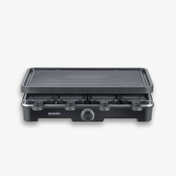 SEVERIN Raclette Grill 9670 Maße: 42 x 12 x 28 cm (B x H x T) Maße der Grillfläche: 42 x 26 cm (B x T) 1.400W inkl. 8 Pfännchen, 8 Spatel Kunststoff