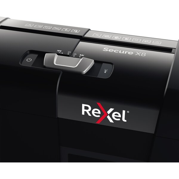Rexel® Aktenvernichter Secure X8 P-4 Papier, Heftklammern, Büroklammern Partikelschnitt schwarz