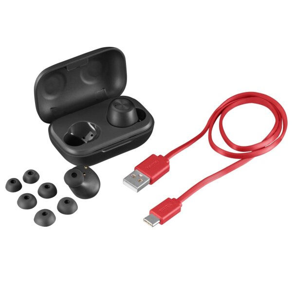 Hama Kopfhörer Passion Chop In-Ear Smartphone 10m Akku inkl. Ladebox, Ladegerät, 3 Paar Silikon-Ohrpolster (S/M/L), USB-C Ladekabel schwarz