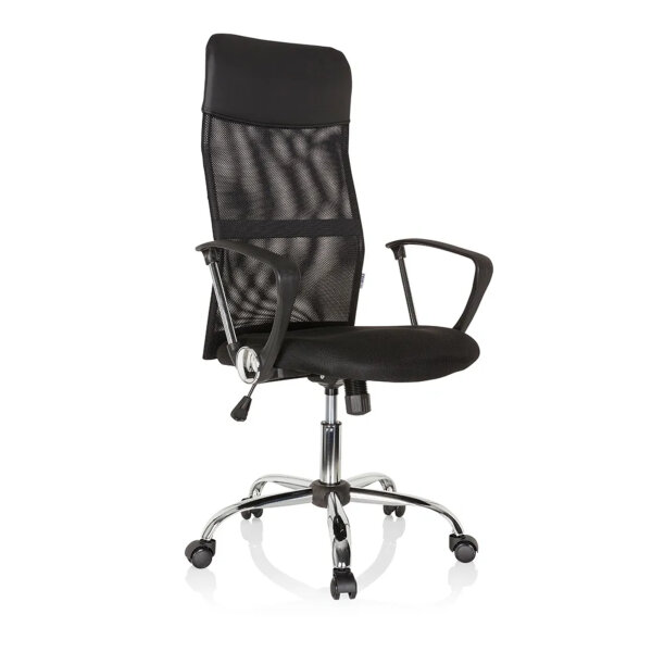 hjh OFFICE Chefsessel PURE NET 48-54cm Wippmechanik mit Armlehnen Rolle hart gebremst (für Teppichboden) Metall, verchromt schwarz
