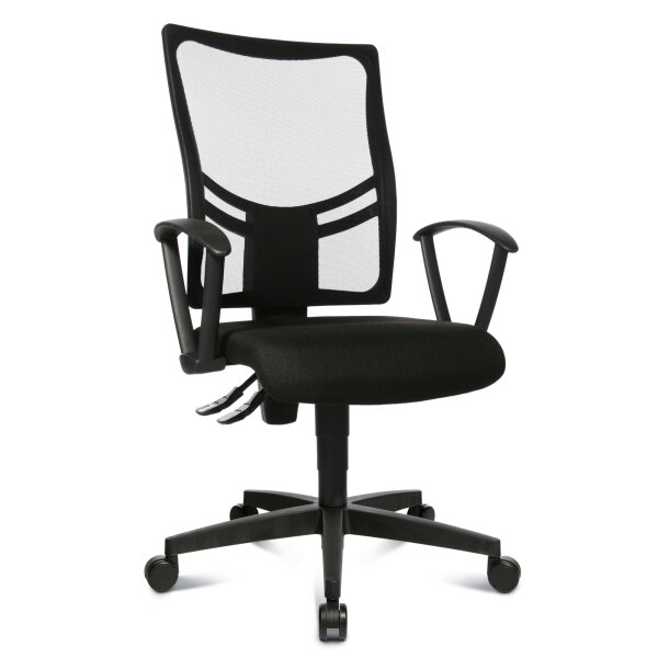 TOPSTAR Bürodrehstuhl Net Point 10 43-54cm Permanentkontaktmechanik Rolle hart gebremst (für Teppichboden) optionales Zubehör: Rolle weich gebremst (für Hartboden) 6991 Polyamid schwarz