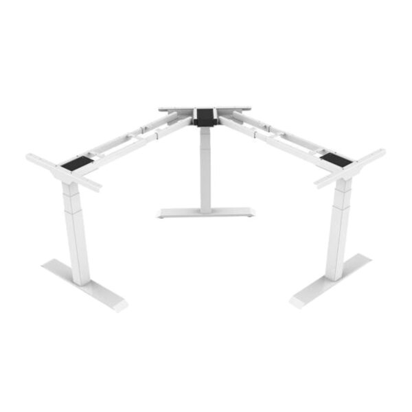 Schreibtischgestell FLEX MODUL Schreibtischplatten 90, 120, 180 Grad, Breite: 1.200-2.000 mm 1.200-2.000 x 580-1.230 x 800 mm (B x H x T) höhenverstellbar 80kg Stahl, pulverbeschichtet alusilber