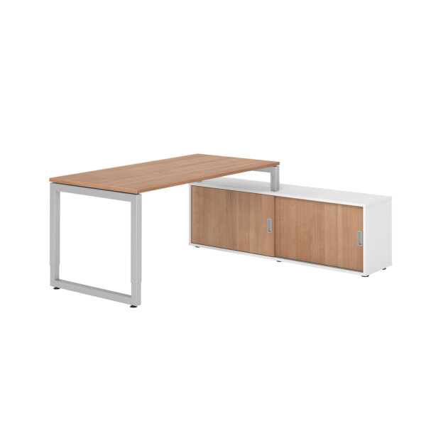 Hammerbacher Schreibtischkombination RSE16 Maße: Schreibtisch: 1.600 x 720-810 x 800 mm, Sideboard: 1.600 x 520 x 400 mm (B x H x T) Spanplatte, melaminharzbeschichtet nussbaum