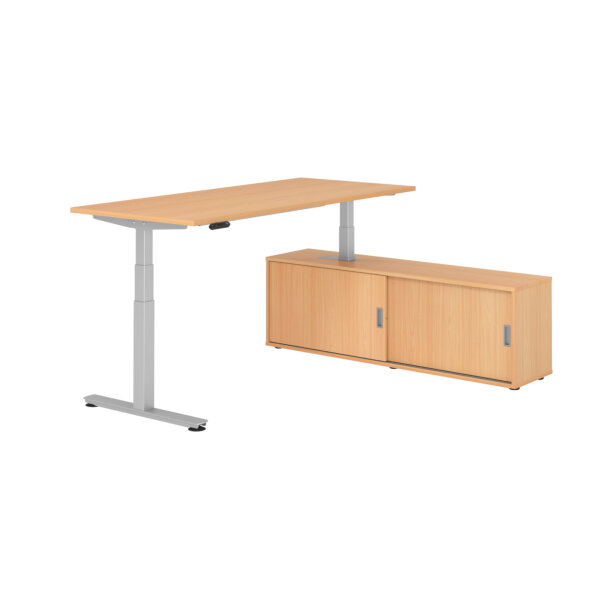 Hammerbacher Schreibtischkombination XDSM19 Maße: Schreibtisch: 1.800 x 630-1.270 x 800 mm, Sideboard: 1.600 x 520 x 400 mm (B x H x T) Spanplatte, melaminharzbeschichtet buche