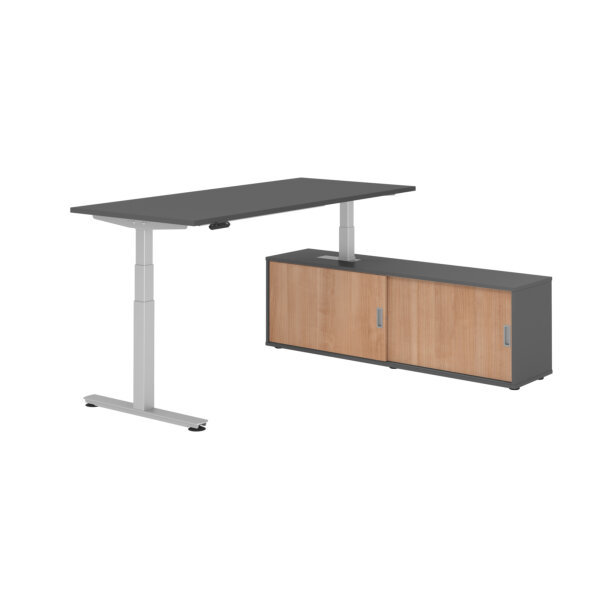 Hammerbacher Schreibtischkombination XDSM19 Maße: Schreibtisch: 1.800 x 630-1.270 x 800 mm, Sideboard: 1.600 x 520 x 400 mm (B x H x T) Spanplatte, melaminharzbeschichtet graphit