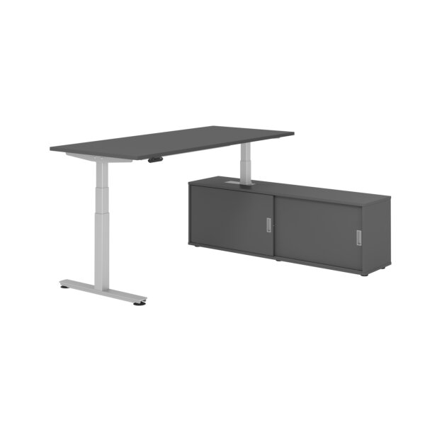 Hammerbacher Schreibtischkombination XDSM19 Maße: Schreibtisch: 1.800 x 630-1.270 x 800 mm, Sideboard: 1.600 x 520 x 400 mm (B x H x T) Spanplatte, melaminharzbeschichtet graphit
