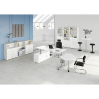 Hammerbacher Schreibtischkombination XDSM19 Maße: Schreibtisch: 1.800 x 630-1.270 x 800 mm, Sideboard: 1.600 x 520 x 400 mm (B x H x T) Spanplatte, melaminharzbeschichtet weiß