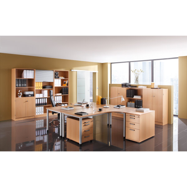 Hammerbacher Schiebetürenschrank 1.200 x 1.100 x 400 mm (B x H x T) Farbe der Front: silber Farbe des Korpus: weiß