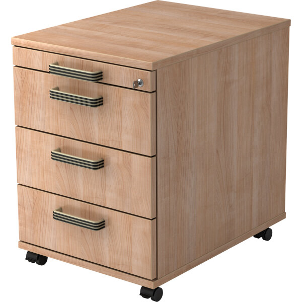 Hammerbacher Rollcontainer Solid 428 x 590 x 580 mm (B x H x T) 4 Schubladen Spanplatte, melaminharzbeschichtet nussbaum nussbaum