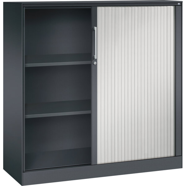 C+P Rollladenschrank Asisto 1.000 x 1.310 x 435 mm (B x H x T) 2 Fachböden lichtgrau schwarzgrau