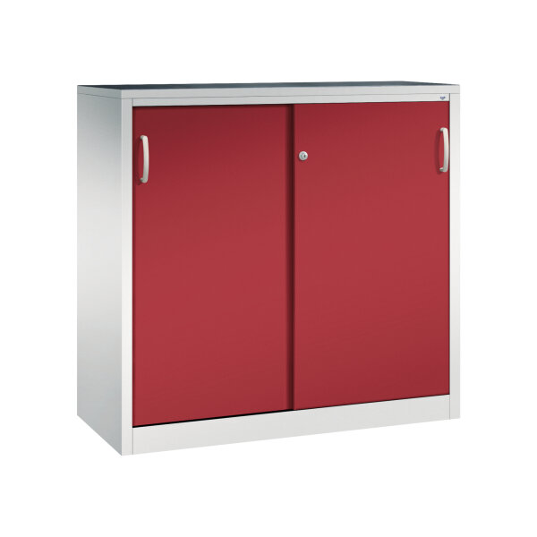 C+P Schiebetürenschrank Acurado 1.200 x 1.200 x 500 mm (B x H x T) 2 Fachböden Stahl, lackiert Farbe der Front: rubinrot Farbe des Korpus: lichtgrau