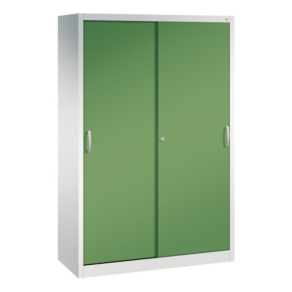 C+P Schiebetürenschrank Acurado 1.200 x 1.950 x 500 mm (B x H x T) 4 Fachböden Stahl, lackiert Farbe der Front: resedagrün Farbe des Korpus: lichtgrau