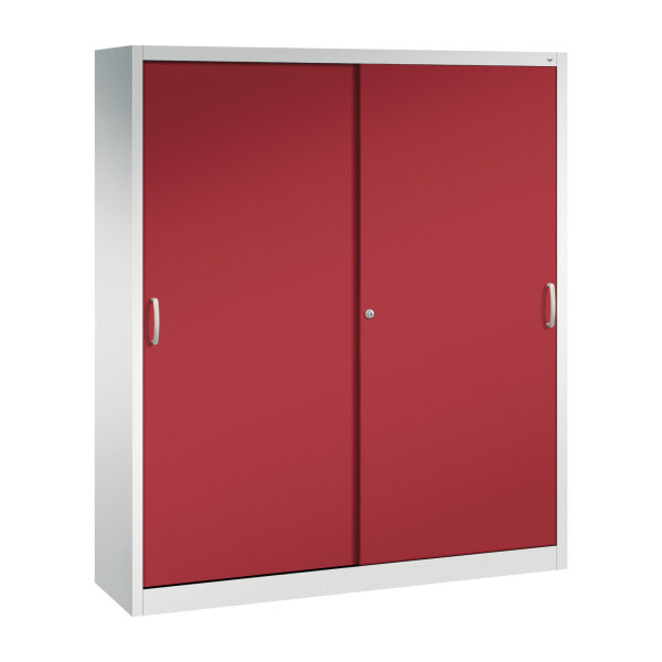 C+P Schiebetürenschrank Acurado 1.600 x 1.950 x 400 mm (B x H x T) 8 Fachböden Stahl, lackiert Farbe der Front: rubinrot Farbe des Korpus: lichtgrau