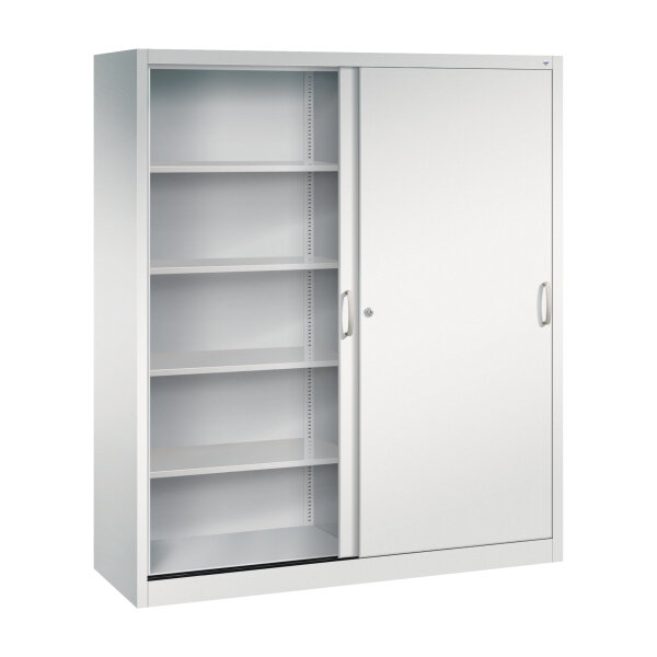 C+P Schiebetürenschrank Acurado 1.600 x 1.950 x 500 mm (B x H x T) 8 Fachböden Stahl, lackiert Farbe der Front: lichtgrau Farbe des Korpus: lichtgrau