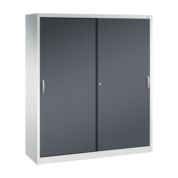 C+P Schiebetürenschrank Acurado 1.600 x 1.950 x 500 mm (B x H x T) 8 Fachböden Stahl, lackiert Farbe der Front: schwarzgrau Farbe des Korpus: lichtgrau