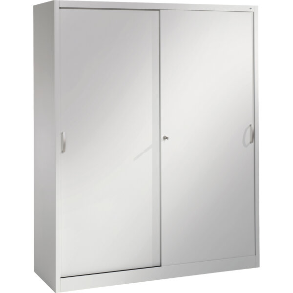 C+P Schiebetürenschrank Acurado 1.600 x 1.950 x 500 mm (B x H x T) 8 Fachböden Stahl, lackiert Farbe der Front: weißaluminium Farbe des Korpus: weißaluminium