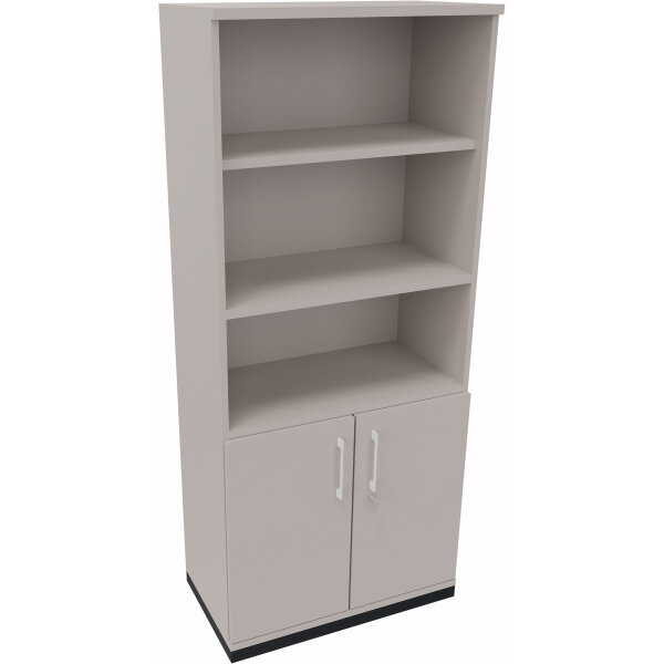 Regalschrank endless 800 x 1.869 x 442 mm (B x H x T) 3 Fachböden Flügeltüren ohne Rollen Holz lichtgrau