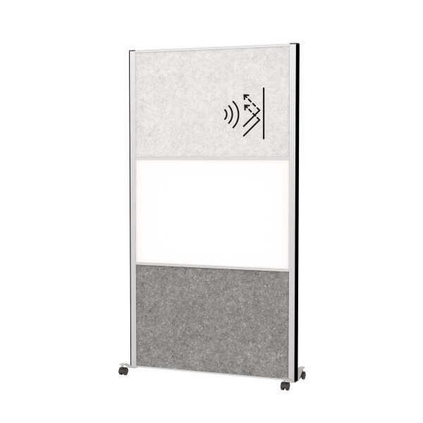 MAUL Stellwand MAULconnecto 100 x 182 cm (B x H) Zweibeinstativ 100 % PES-Fasern, 20 % recycelt hellgrau, weiß, dunkelgrau