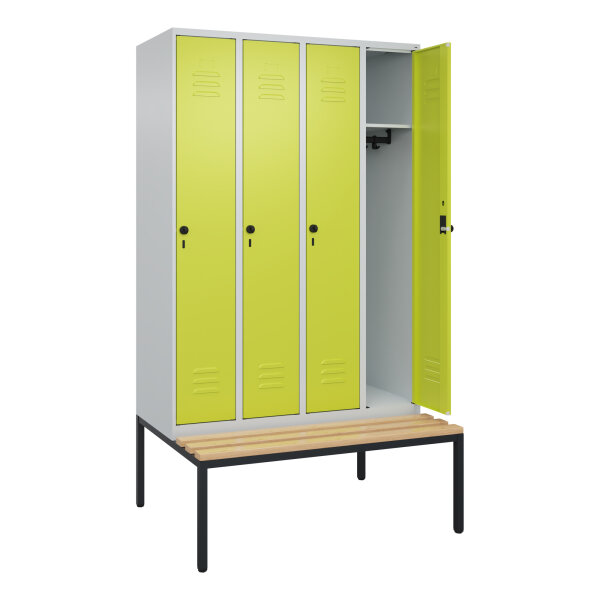 C+P Kleiderspind Classic PLUS 1.200 x 2.120 x 815 mm (B x H x T) 4 Abteile Stahl/Holz Farbe der Front: clowngrün Farbe des Korpus: lichtgrau