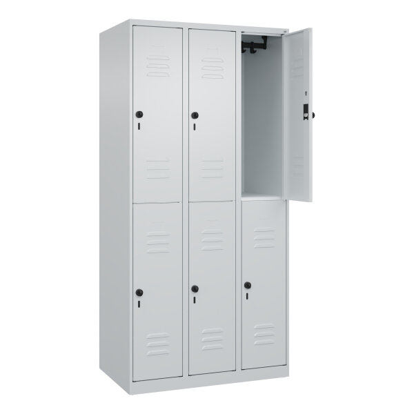 C+P Kleiderspind Classic PLUS 900 x 1.850 x 500 mm (B x H x T) 3 Abteile Stahl Farbe der Front: lichtgrau Farbe des Korpus: lichtgrau