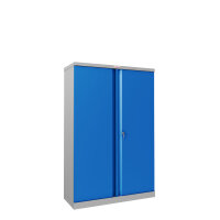 Phoenix Flügeltürenschrank 915 x 1.400 x 370 mm (B x H x T) 3 Fachböden Stahl, pulverbeschichtet Farbe der Front: blau Farbe des Korpus: grau
