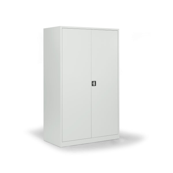 Flügeltürenschrank 1.200 x 1.950 x 600 mm (B x H x T) 4 Fachböden Stahl Farbe der Front: lichtgrau Farbe des Korpus: lichtgrau