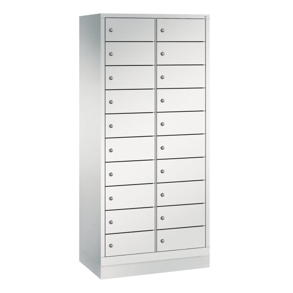 C+P Schließfachschrank Evolo48 Notebooks, Tablets, Smartphones 2 x 10 Fächer Stahl, lackiert Farbe der Front: lichtgrau