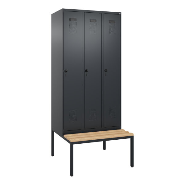 C+P Kleiderspind Evolo PLUS 900 x 2.120 x 815 mm (B x H x T) 3 Abteile Stahl/Buche-Hartholz Farbe der Front: schwarzgrau Farbe des Korpus: schwarzgrau