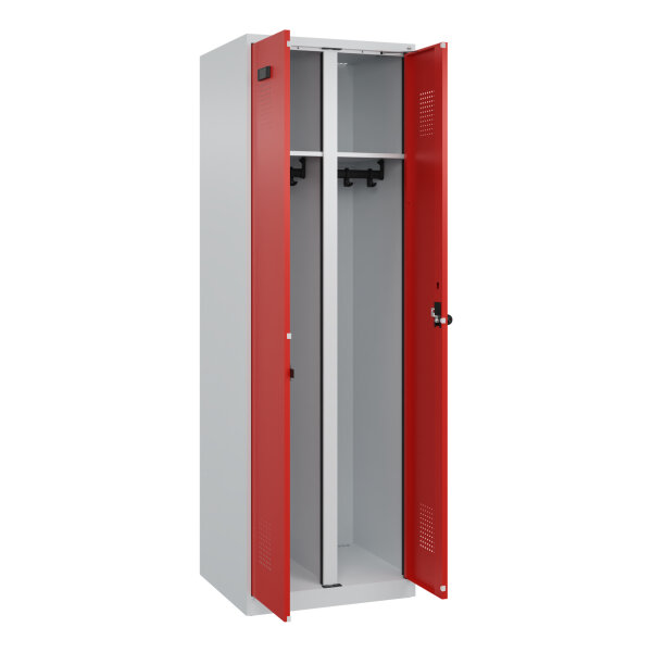 C+P Kleiderspind Evolo PLUS 600 x 1.850 x 500 mm (B x H x T) 2 Abteile Stahl Farbe der Front: verkehrsrot Farbe des Korpus: lichtgrau