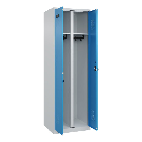 C+P Kleiderspind Evolo PLUS 600 x 1.850 x 500 mm (B x H x T) 2 Abteile Stahl Farbe der Front: lichtblau Farbe des Korpus: lichtgrau