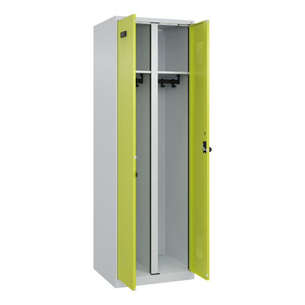 C+P Kleiderspind Evolo PLUS 600 x 1.850 x 500 mm (B x H x T) 2 Abteile Stahl Farbe der Front: clowngrün Farbe des Korpus: lichtgrau