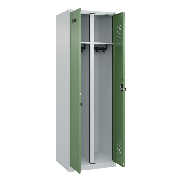 C+P Kleiderspind Evolo PLUS 600 x 1.850 x 500 mm (B x H x T) 2 Abteile Stahl Farbe der Front: resedagrün Farbe des Korpus: lichtgrau