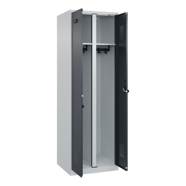 C+P Kleiderspind Evolo PLUS 600 x 1.850 x 500 mm (B x H x T) 2 Abteile Stahl Farbe der Front: anthrazitgrau Farbe des Korpus: lichtgrau