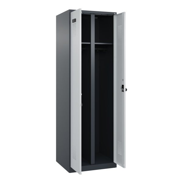 C+P Kleiderspind Evolo PLUS 600 x 1.850 x 500 mm (B x H x T) 2 Abteile Stahl Farbe der Front: lichtgrau Farbe des Korpus: anthrazitgrau