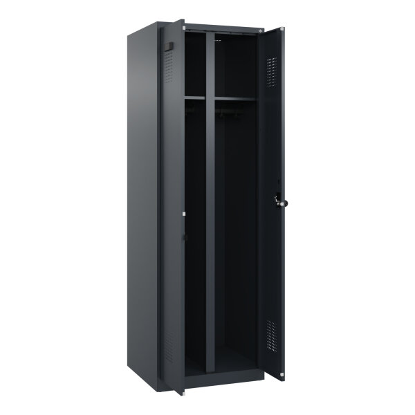 C+P Kleiderspind Evolo PLUS 600 x 1.850 x 500 mm (B x H x T) 2 Abteile Stahl Farbe der Front: anthrazitgrau Farbe des Korpus: anthrazitgrau