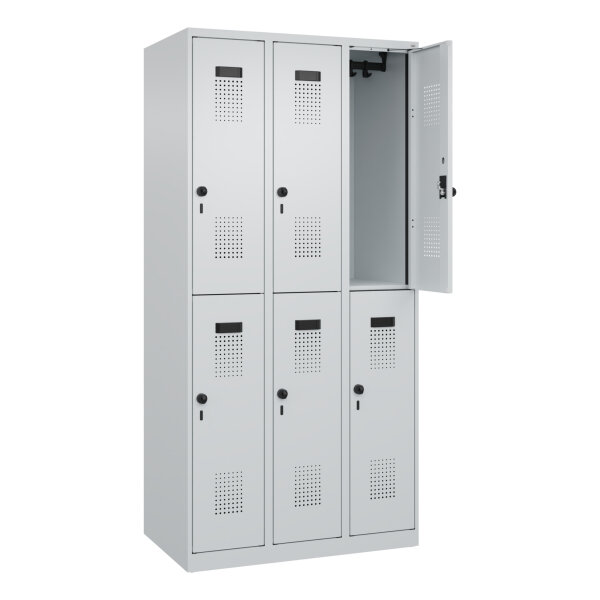 C+P Kleiderspind Evolo PLUS 900 x 1.850 x 500 mm (B x H x T) 3 Abteile Stahl Farbe der Front: lichtgrau Farbe des Korpus: lichtgrau