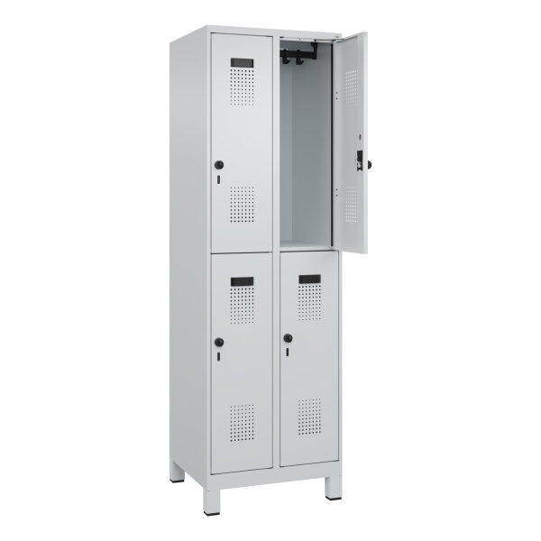 C+P Kleiderspind Evolo PLUS 600 x 1.950 x 500 mm (B x H x T) 2 Abteile Stahl Farbe der Front: lichtgrau Farbe des Korpus: lichtgrau