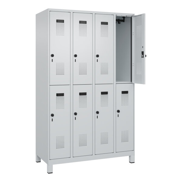 C+P Kleiderspind Evolo PLUS 1.200 x 1.950 x 500 mm (B x H x T) 4 Abteile Stahl Farbe der Front: lichtgrau Farbe des Korpus: lichtgrau