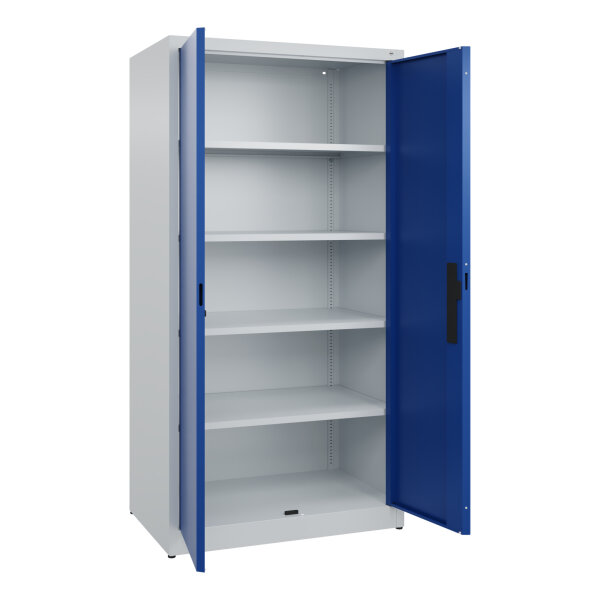 C+P Flügeltürenschrank Acurado 1.000 x 1.950 x 600 mm (B x H x T) 4 Fachböden Stahl Farbe der Front: enzianblau Farbe des Korpus: lichtgrau