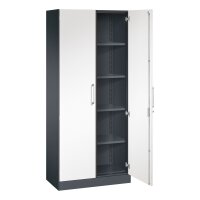 C+P Flügeltürenschrank Asisto 800 x 1.980 x 435 mm (B x H x T) 4 Fachböden Stahl Farbe der Front: verkehrsweiß Farbe des Korpus: schwarzgrau