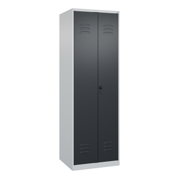 C+P Putzmittelschrank Classic PLUS 600 x 1.850 x 500 mm (B x H x T) Stahl, lackiert Farbe der Front: schwarzgrau Farbe des Korpus: lichtgrau