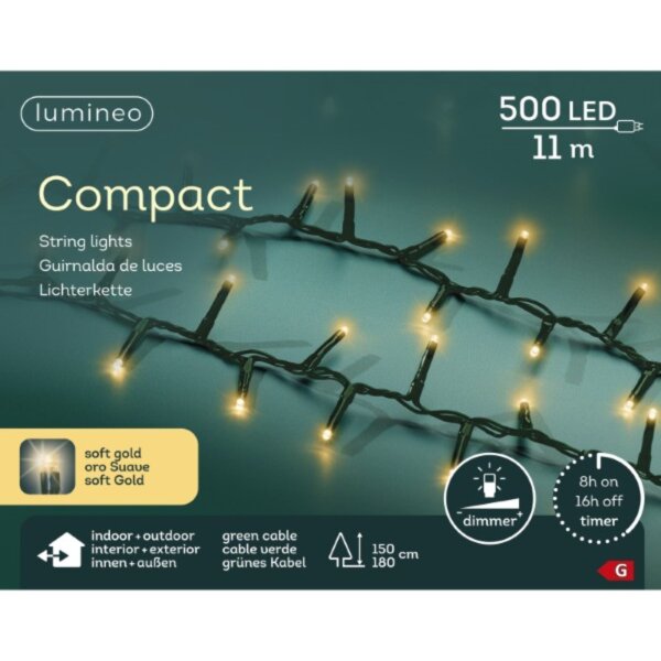 LUMINEO Lichterkette Compact Innenbereich, Außenbereich Energieeffizienzklasse: G gewichteter Energieverbrauch: 4 kWh/1.000h LED 500 LEDs Netzbetrieb